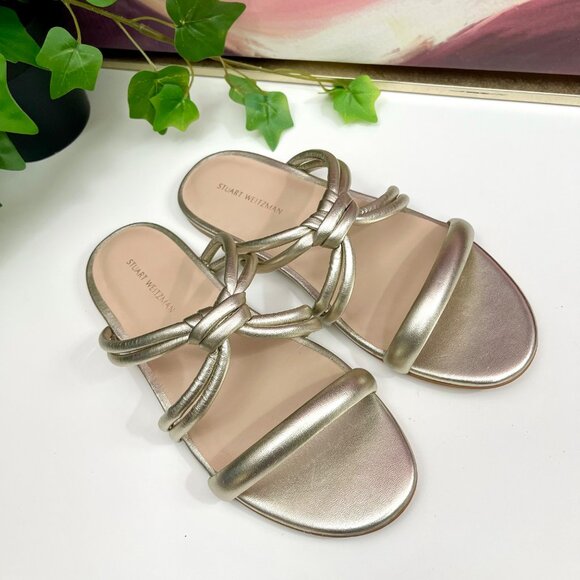 STUART WEITZMAN Twist Knot Flat Sandals in Gold Size 6.5 - Picture 8 of 10